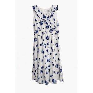 Blueberi Boulevard white blue Embroidered Ruffle Dress XL 100% Cotton MSRP $68